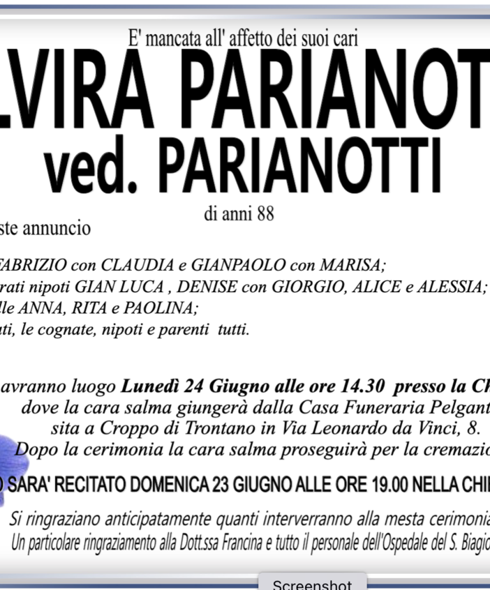 Elvira Parianotti ved Parianotti anni 88