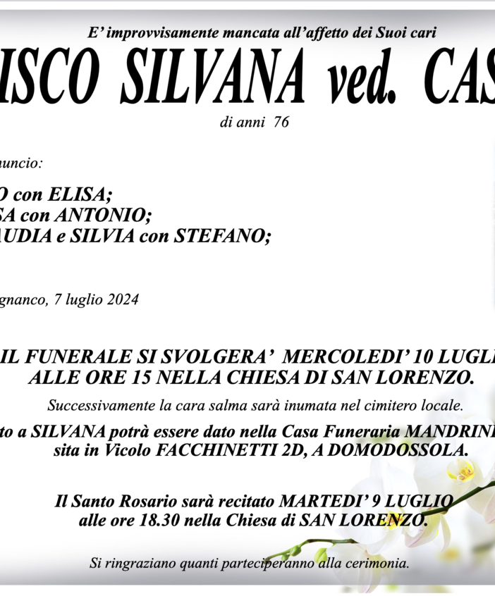 Guarisco Silvana ved. Castelli di anni 76