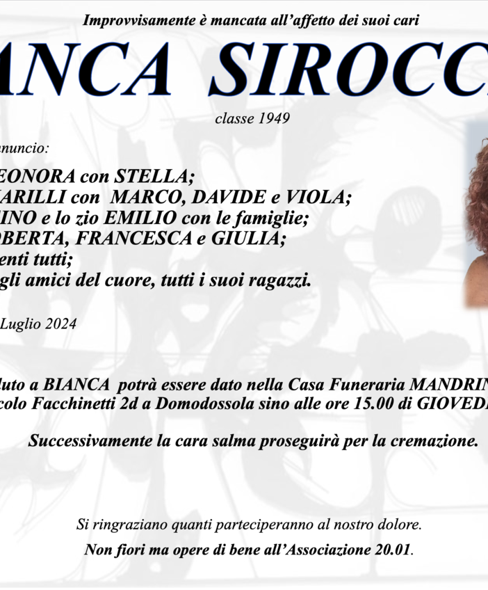 Bianca Sirocchi classe 1949
