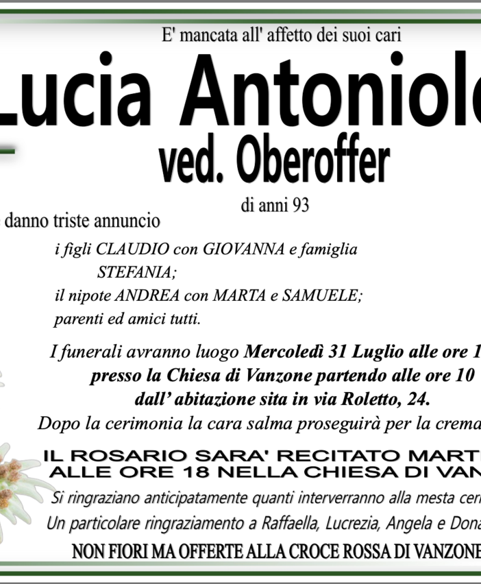 Lucia Antonioletti ved. Obereoffer di anni 93