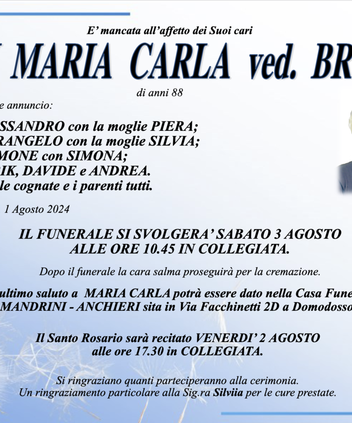 Rossi Maria Carla ved. Brusco di anni 88