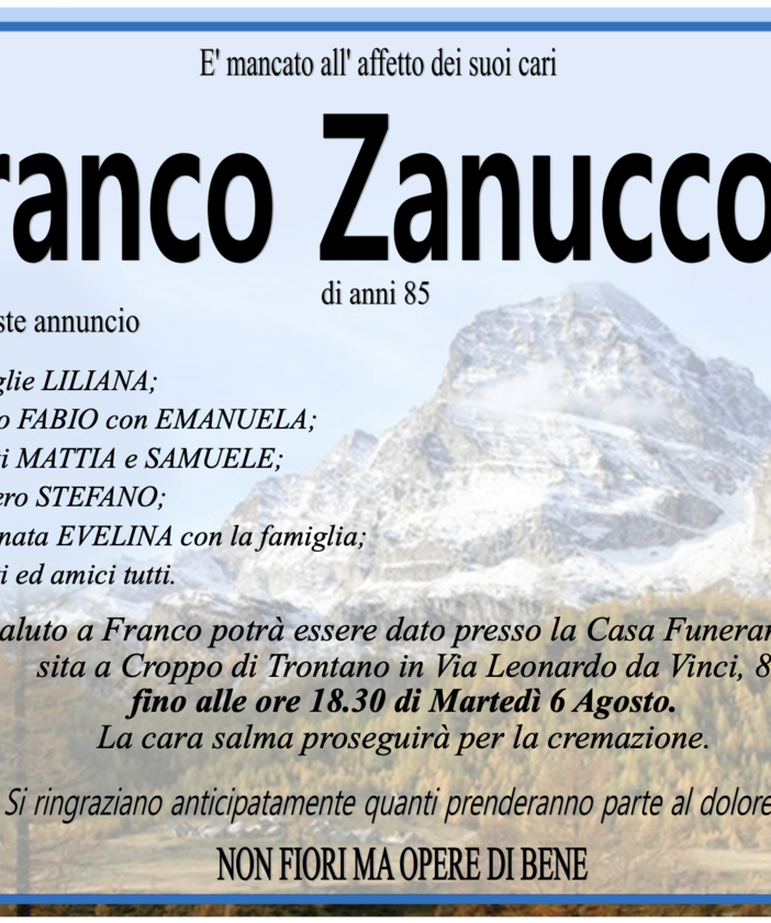 Franco Zanuccoli di anni 85