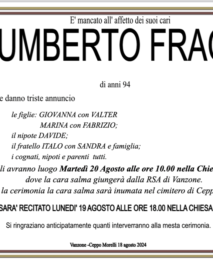 Umberto Fracei 94 anni