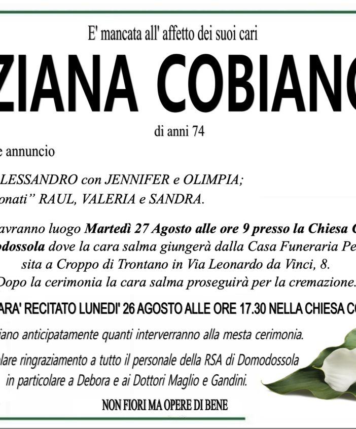 Tiziana Cobianchi di anni 74