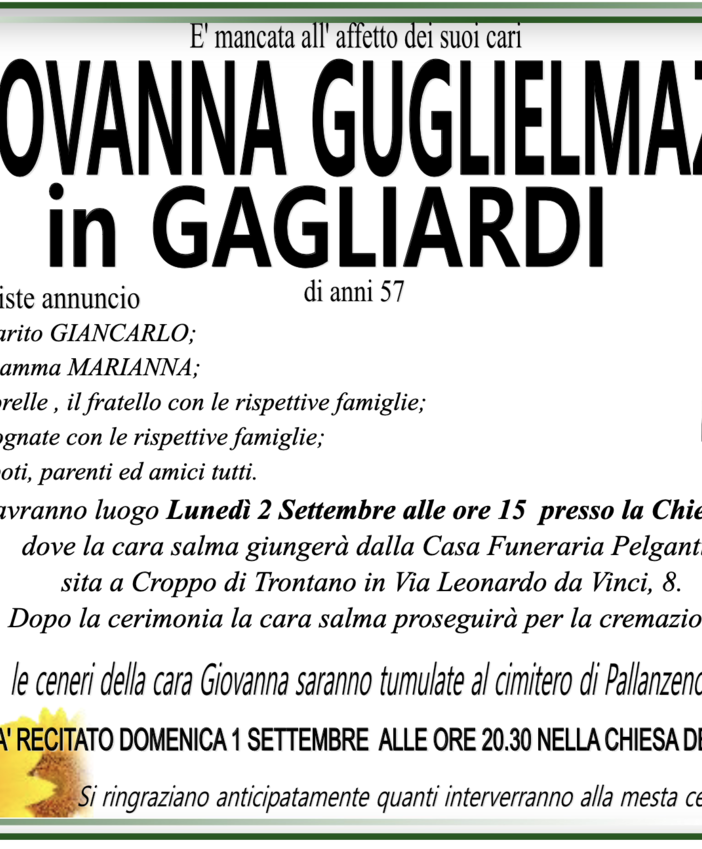 Giovanna Guglielmazzi in Gagliardi 57 anni