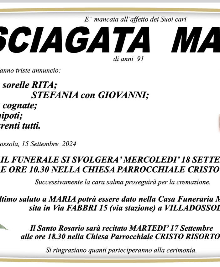 Sciagata Maria di anni 91