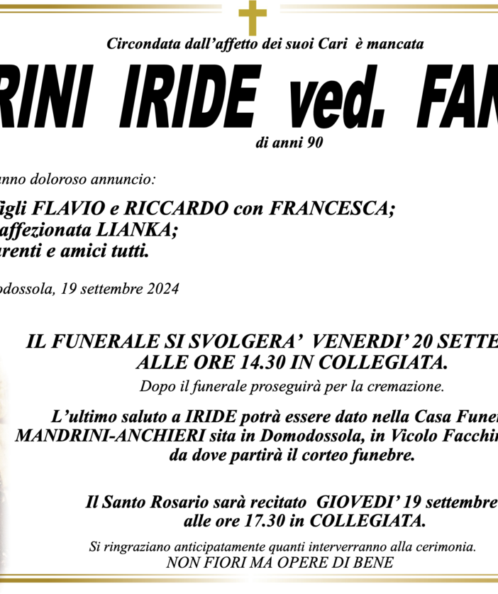 Fodrini Iride ved. Fantoli di anni 90