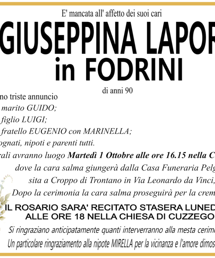 Giuseppina Laporini in Fodrini di anni 90