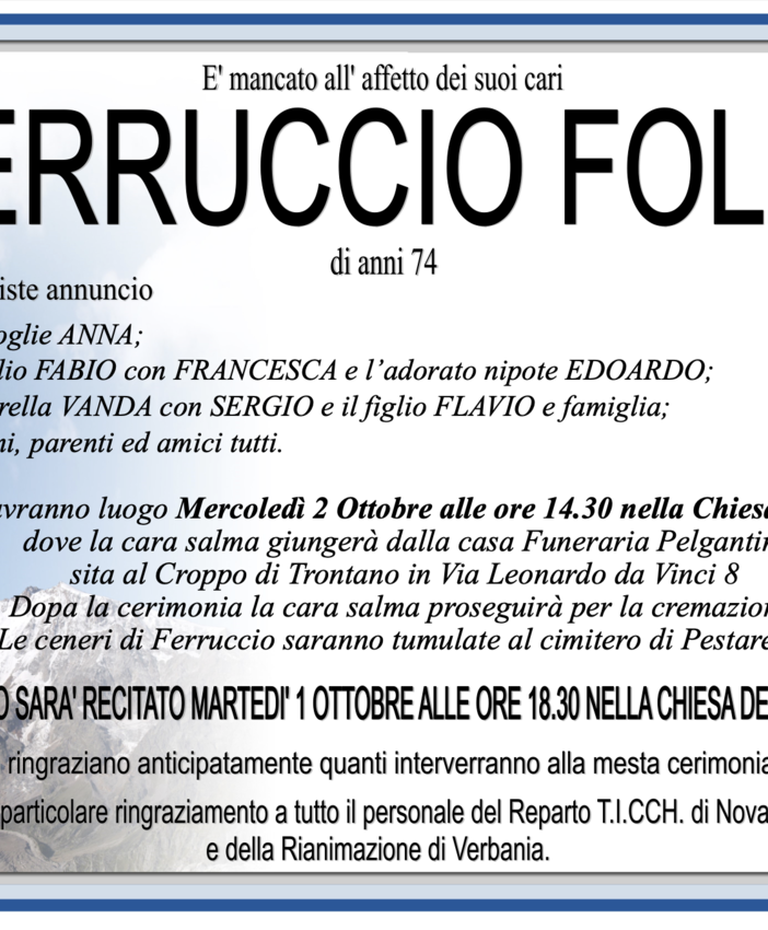Ferruccio Folzi di anni 74