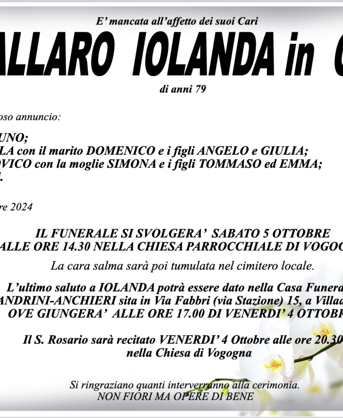 Cavallaro Iolanda in Ollio di anni 79