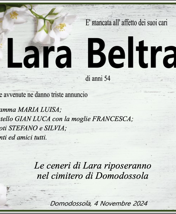 Lara Beltrami di anni 54