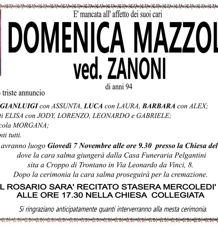 Domenica Mazzona ved. Zanoni 94 anni