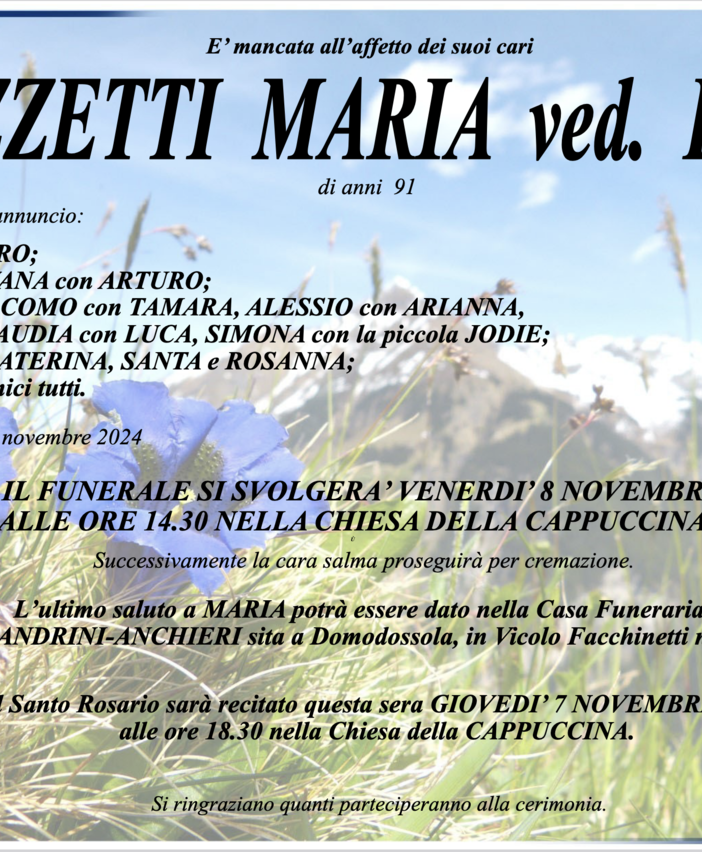 Guzzetti Maria ved. Lappa di anni 91