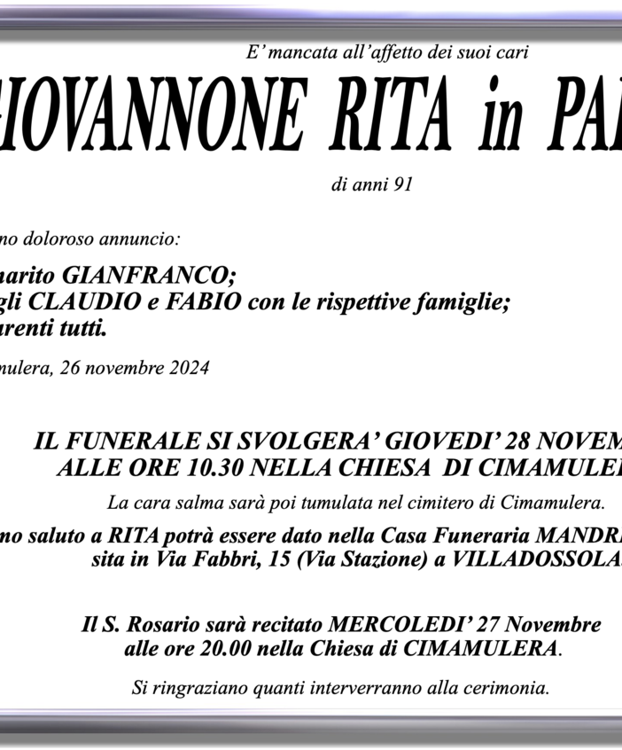 Giovannone Rita in Pairazzi di anni 91