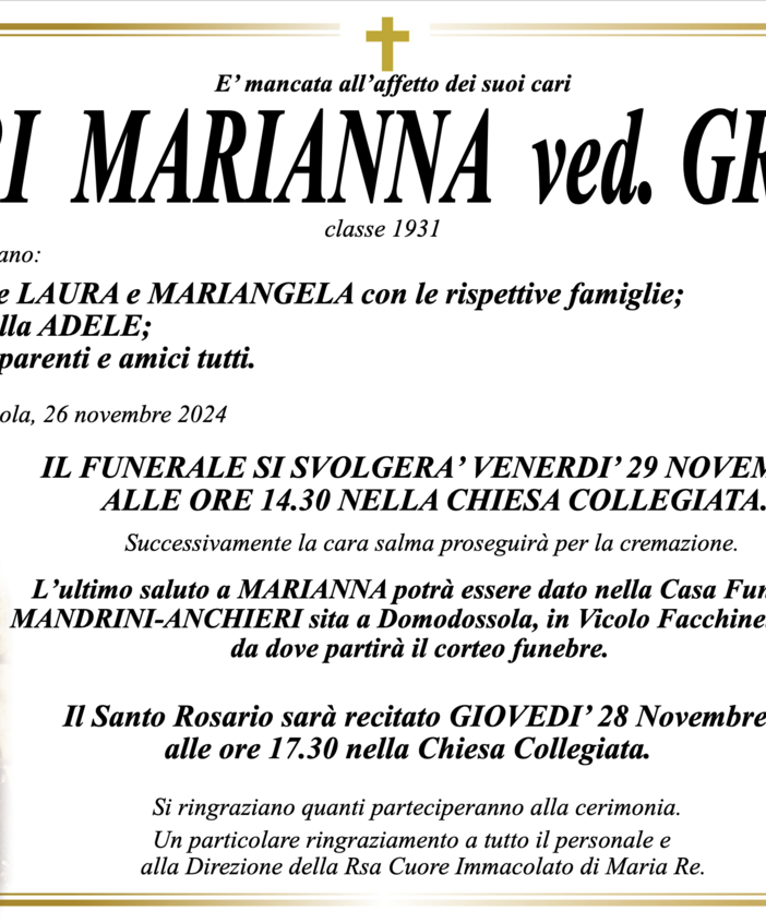Cerri Marianna ved. Griggi classe 1931