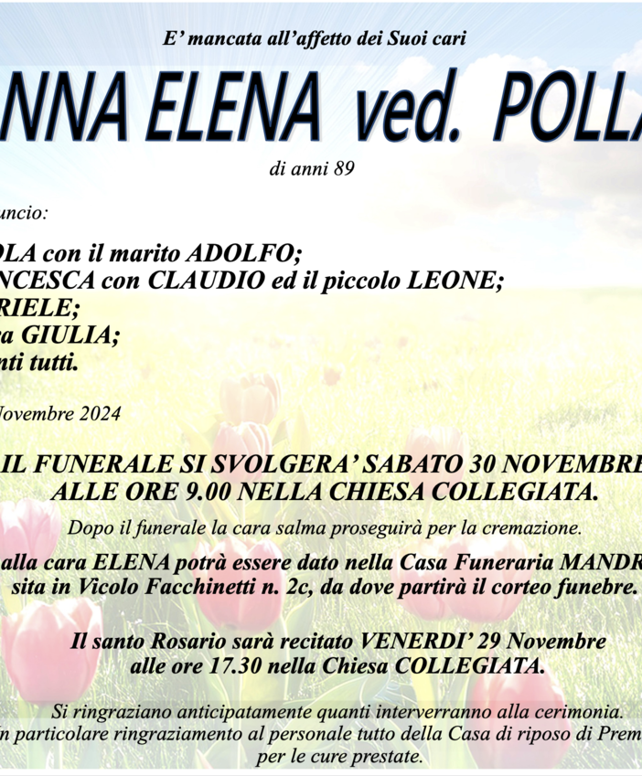 Giovanna Elena ved. Pollastro di anni 89