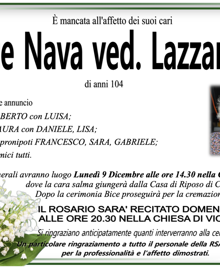 Bianca Nava ved. Lazzaroni di anni 104