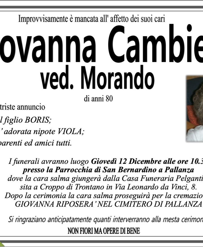 Giovanna Cambieri ved. Morando di anni 80
