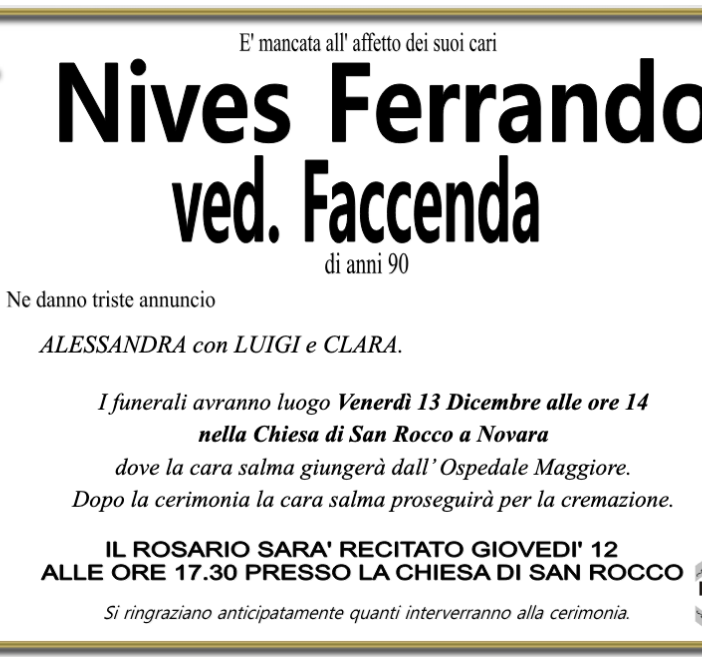 Nives Ferrando ved. Faccenda 90 anni