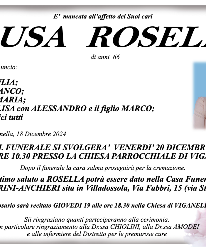 Brusa Rosella di anni 66