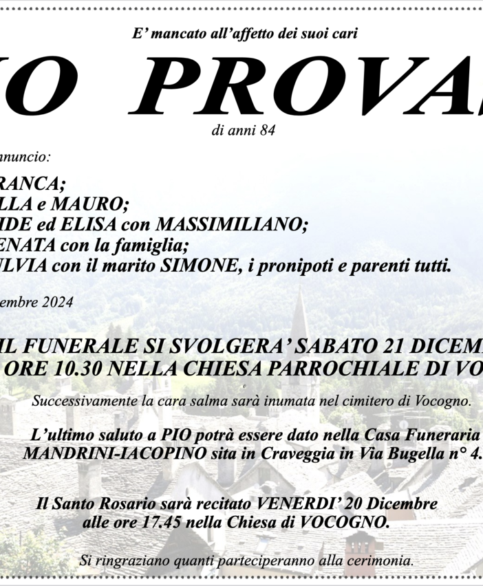 Pio Provaso di anni 84