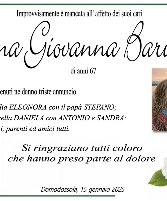 Elena Giovanna Bariletti di anni 67
