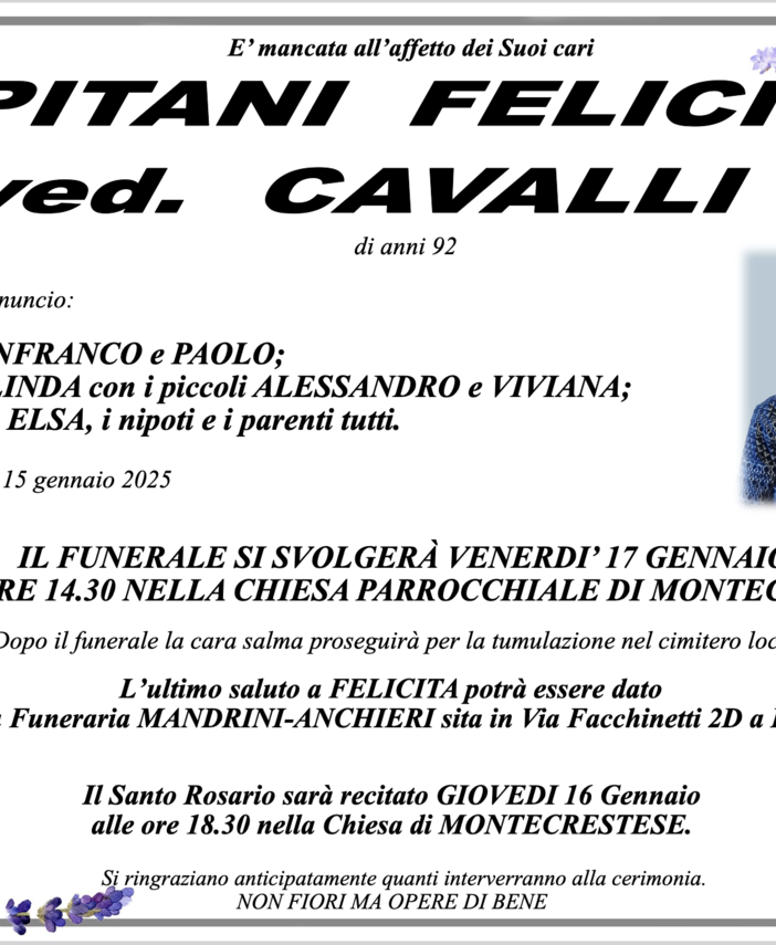 Capitani Felicita ved. Cavalli di anni 92