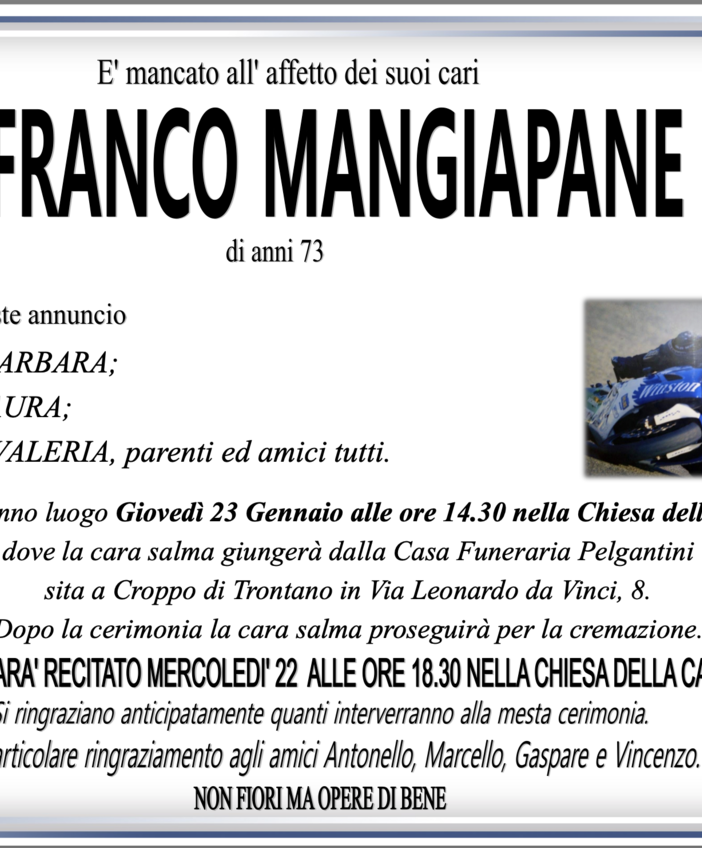 Gianfranco Mangiapane di anni 73