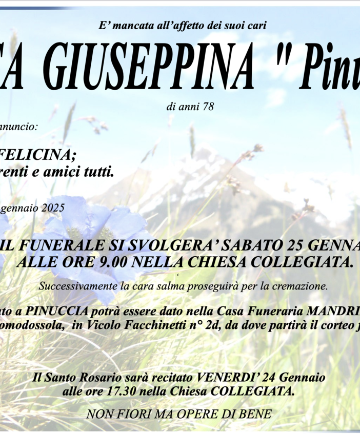 Tacca Giuseppina &quot;Pinuccia&quot; di anni 78