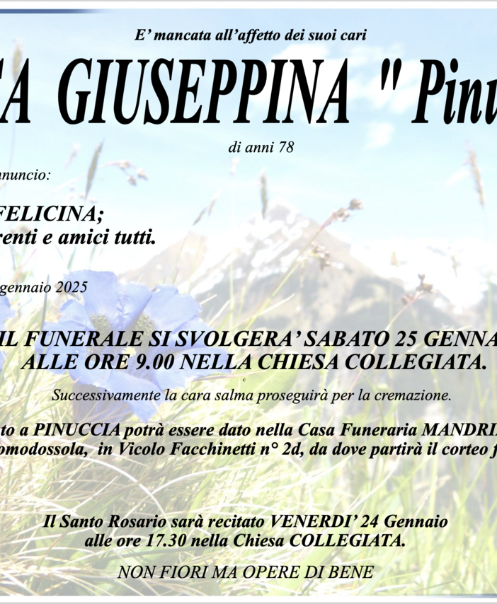 Tacca Giuseppina &quot;Pinuccia&quot; di anni 78