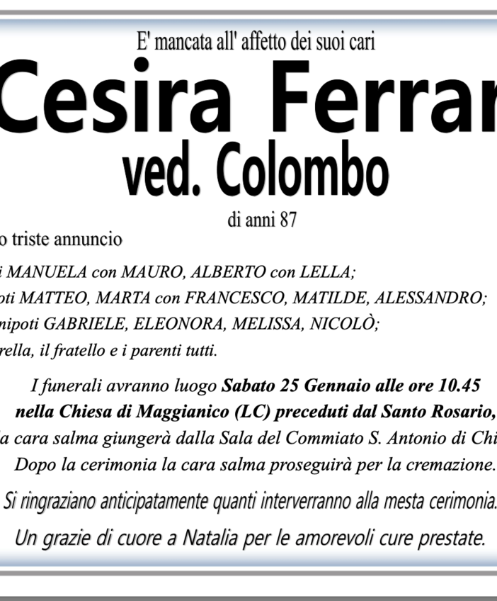 Cesira Ferraris ved. Colombo di anni 87