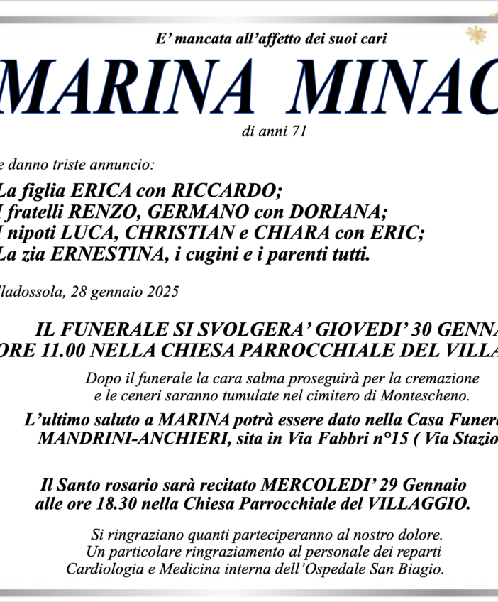 Marina Minacci di anni 71
