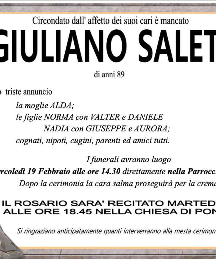 Giuliano Saletta di anni 89