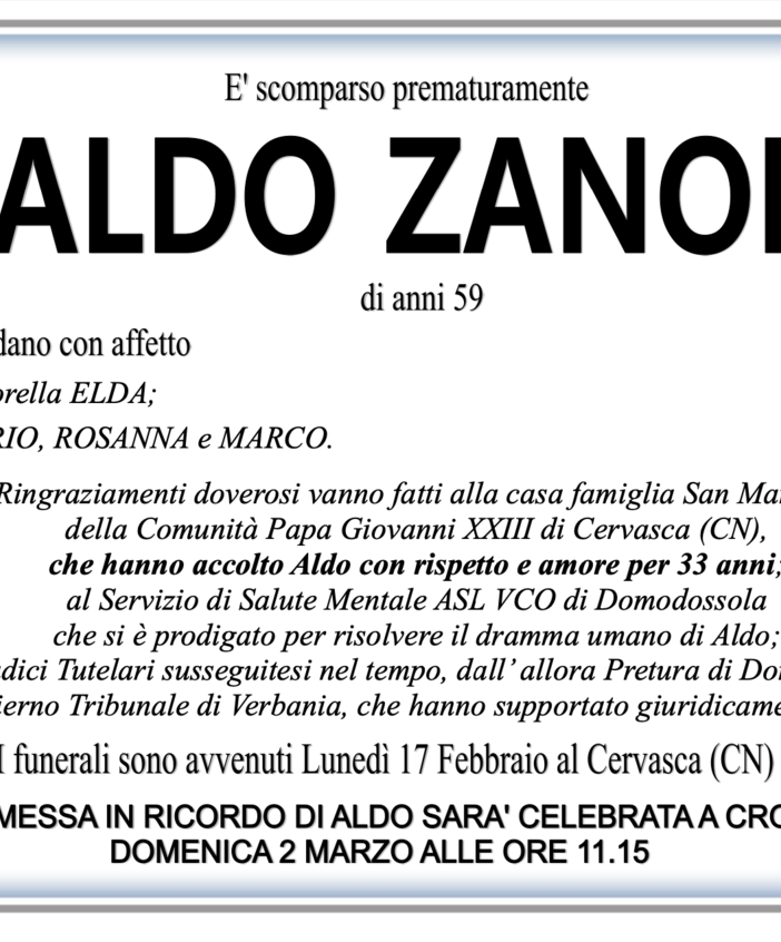 Aldo Zanola di anni 59