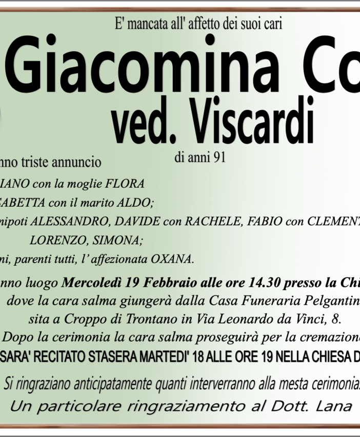 Giacomina Conti ved. Viscardi di anni 91