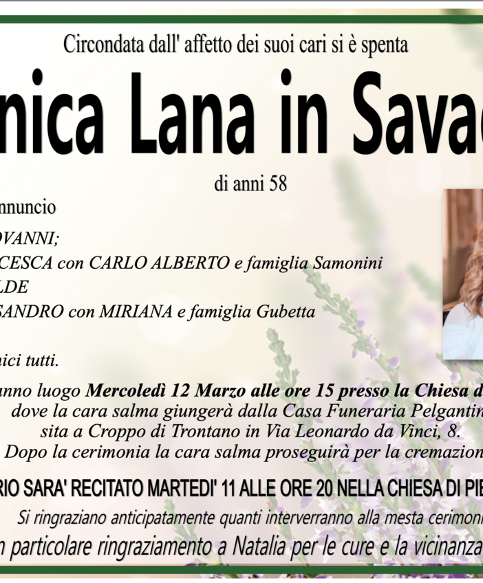 Monica Lana in Savaglio di anni 58