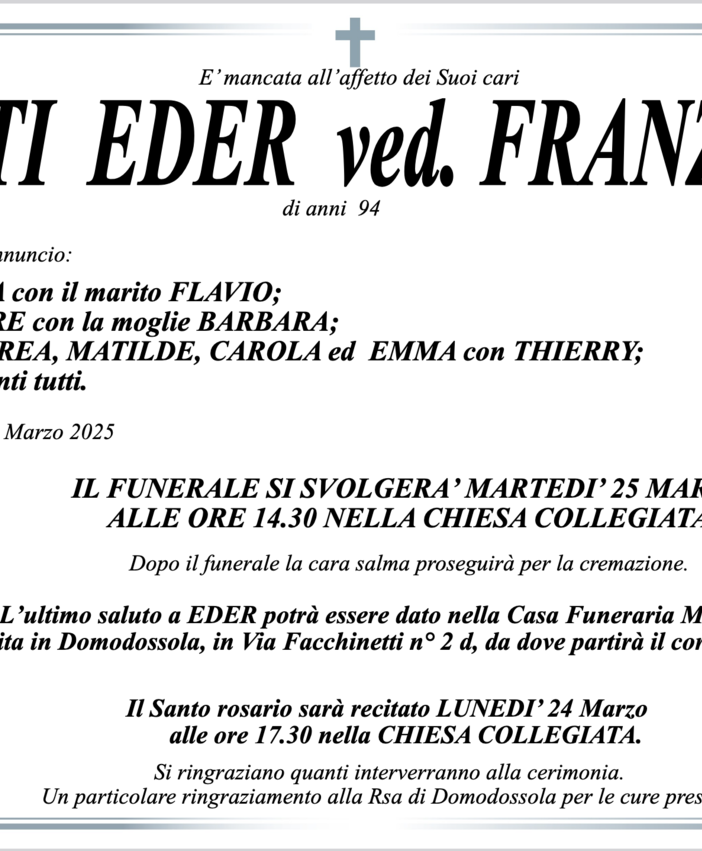 Denti Eder ved. Franzoni di anni 94