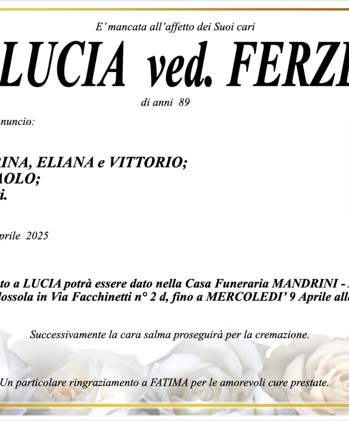 Ria Lucia ved. Ferzetti di anni 89