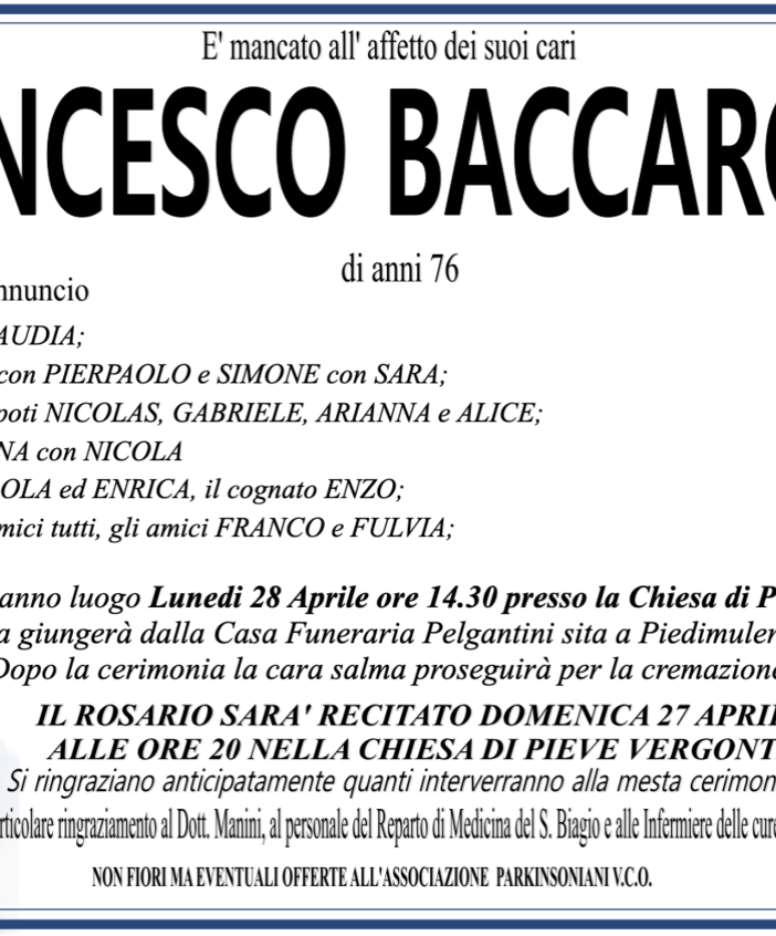 Baccaro Francesco 76 anni