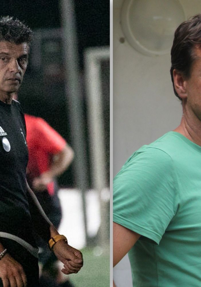 Foto: Ivan Sottini, allenatore del Baveno in fuga; Adolfo Fusè, il suo Omegna cpnquista la prima vittoria