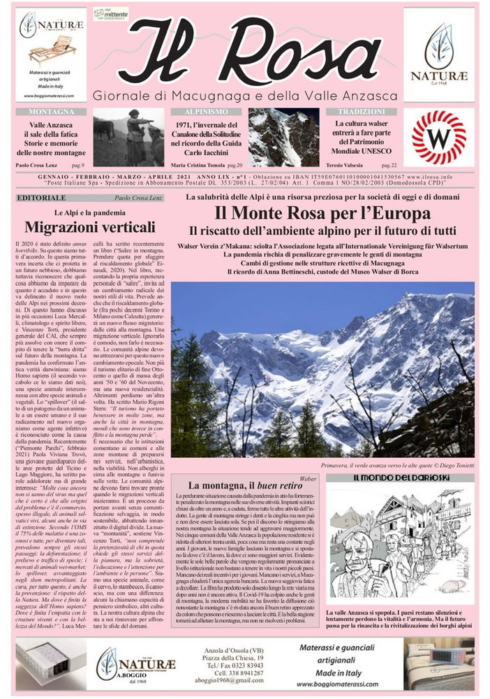 È uscito  “Il Rosa”, giornale di Macugnaga e della Valle Anzasca