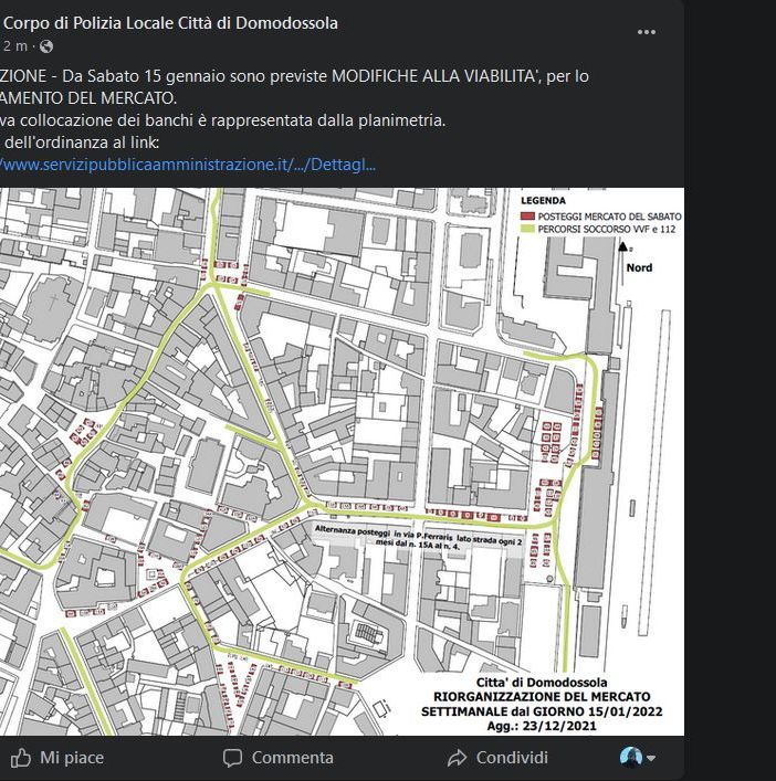 Cambia ancora la viabilità per il mercato di Domo