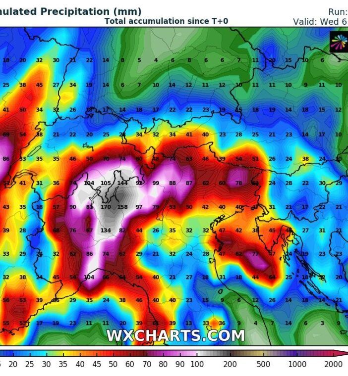 Tempo potenzialmente alluvionale sulle Alpi