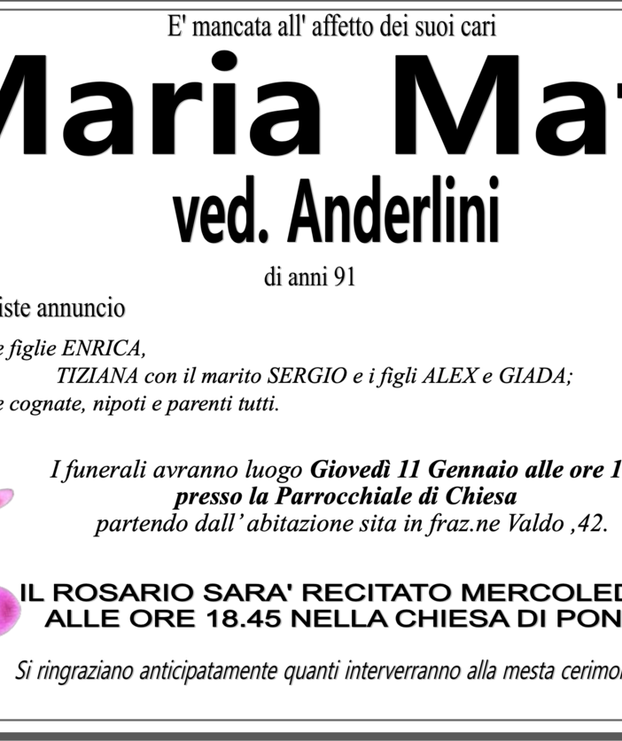 Maria Matli ved. Anderlini di anni 91