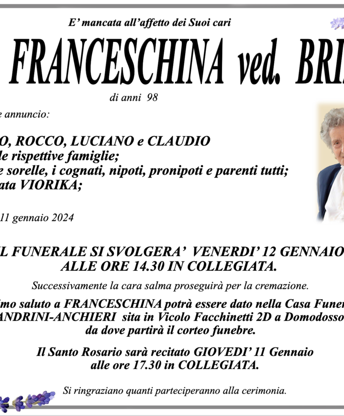 Sala Franceschina ved. Brizzi di anni 98