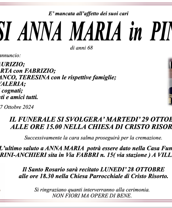 Grossi Anna Maria in Pinardi di anni 68