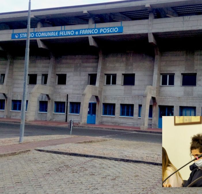 Nella foto: lo stadio Poscio e nel riquadro il consigliere comunale  Francesco Squizzi