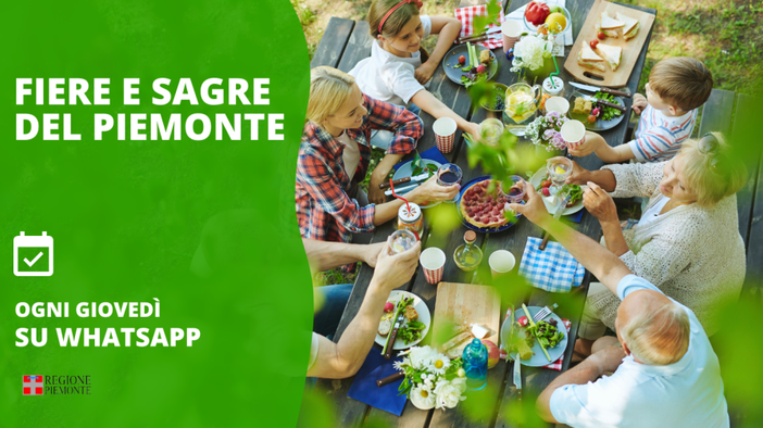 Le fiere e le sagre del Piemonte ogni giovedì sul canale WhatsApp della Regione Le fiere e le sagre del Piemonte ogni giovedì sul canale WhatsApp della Regione