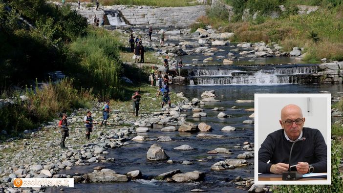 Foto: il torrente Ovesca, nel riquadro l'assessore Maurizio Gianola