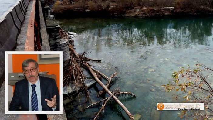 Il fiume Toce al ponte della Masone e nel riquadro il sindaco di Pallanzeno, Gianpaolo Blardone